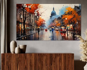 abstract painting in the rainy autumn city by Animaflora PicsStock