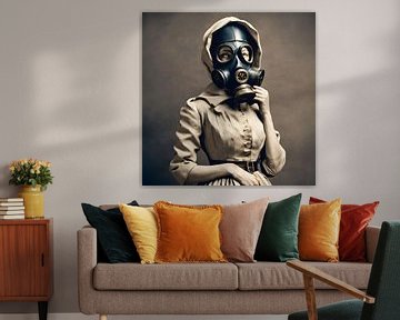 Personnage féminin historique avec masque à gaz 1 sur FoXo Art