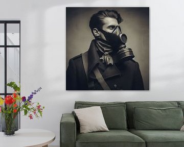 Mannenportret historisch met gasmasker van FoXo Art