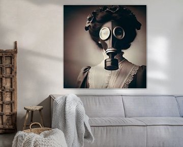 Vrouwenportret historisch met gasmasker van FoXo Art