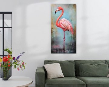 Flamingo met een rustieke achtergrond van Whale & Sons