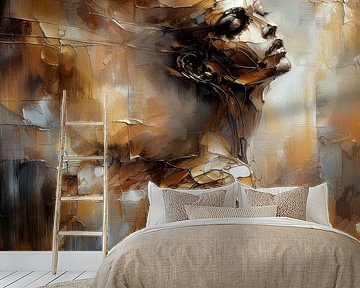 Vrouwengezicht in Bruin/Goud tinten van FoXo Art