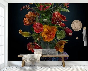 Delfter Blau mit Blumen II von Klaartje Majoor