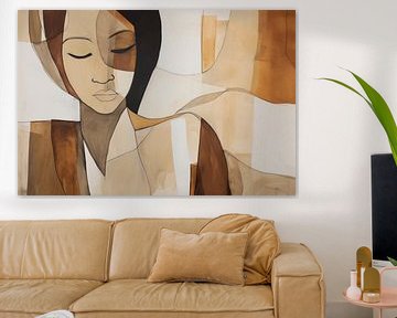 Modern and abstract portrait of a woman in earth tones by Carla Van Iersel
