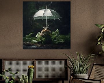 Under mother's umbrella - Frog in the rain by Karina Brouwer