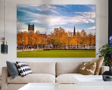Uitzicht vanaf het kasteel: Lamberti, kathedraal en Überwasserkirche van Carl-Ludwig Principe
