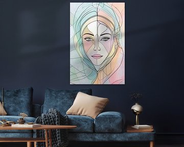 Abstract pastel female portrait by Kees van den Burg