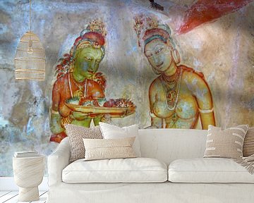 Fresco van de maagden in de Leeuwenrots (Sigirya), Sri Lanka van Rietje Bulthuis