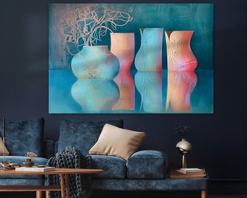 Abstrait, pastel, nature morte aux vases sur Joriali Abstract