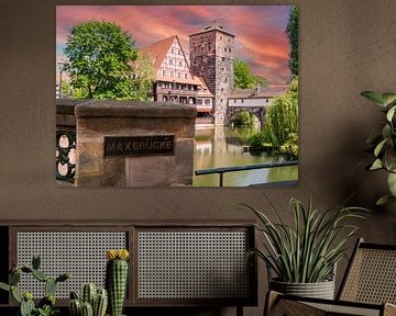 Vue sur le Weinstadel avec le pont Maxbrücke à Nuremberg,Bavière sur Animaflora PicsStock