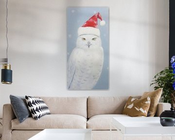 Snowy owl wearing a Santa hat by Whale & Sons