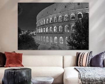 Rome - Het Colosseum bij nacht (zwart-wit)