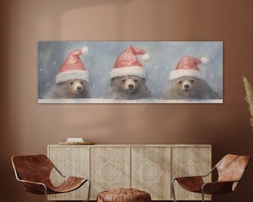 Drei Braunbären mit Weihnachtsmützen von Whale & Sons