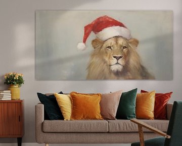 Lion coiffé d'un bonnet de Père Noël sur Whale & Sons