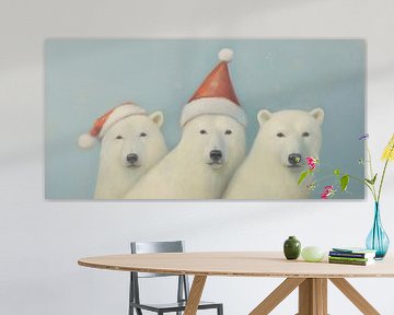 Polar bears wearing Santa hats by Whale & Sons