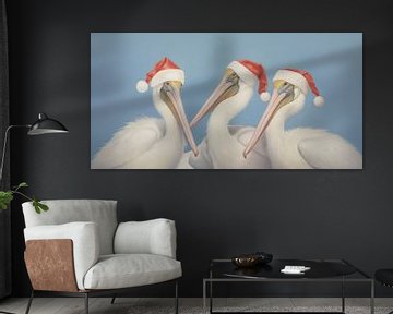 Drie pelikanen met kerstmutsjes op van Whale & Sons