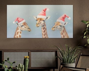 Trois girafes portant des bonnets de Noël sur Whale & Sons