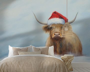 Schotse hooglander met een kerstmuts op van Whale & Sons