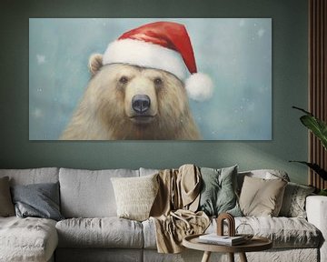 Cute bear wearing a Santa hat by Whale & Sons