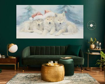 Three wolf cubs at Christmas by Whale & Sons
