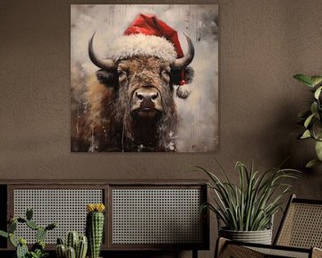 Bison wearing a Santa hat by Whale & Sons
