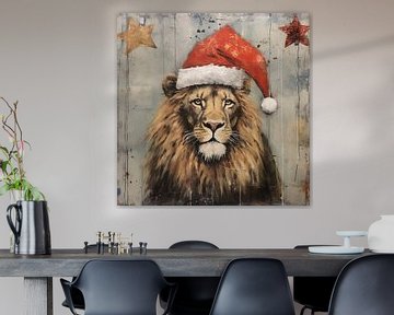 Lion portant un chapeau de Père Noël sur Whale & Sons