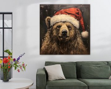 Brown Bear wearing a Santa hat by Whale & Sons