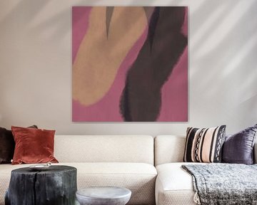 Art abstrait moderne. Formes et lignes en rose, brun, jaune ocre. sur Dina Dankers