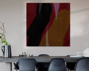 Modern abstract art. Shapes and lines in red, black, dark yellow by Dina Dankers