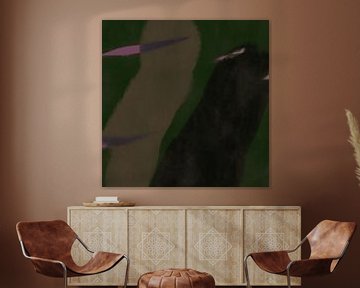 Modern abstract art. Shapes and lines in green and brown by Dina Dankers