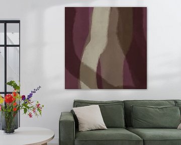 Modern abstract art. Shapes and lines in merlot purple, terra and white by Dina Dankers