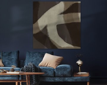 Moderne abstrakte Kunst. Formen und Linien in Off-White, Taupe und Braun von Dina Dankers