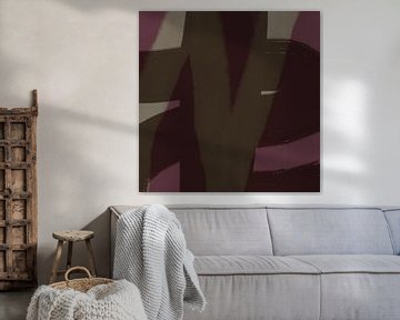 Art abstrait moderne. Formes et lignes en violet, taupe, beige. sur Dina Dankers