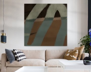 Modern abstract art. Shapes and lines in grey blue, terra, brown by Dina Dankers