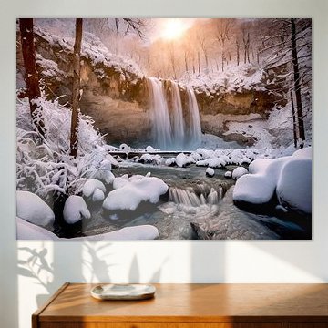 waterfall in snowy forest