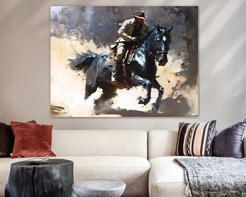 Dynamisch portret van een man op een paard van Retrotimes