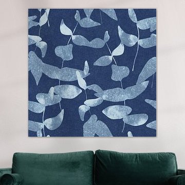Modern botanical. Leaves in indigo blue and white by Dina Dankers