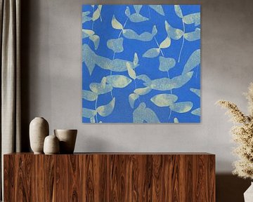 Modern botanical. Leaves in cobalt blue and white by Dina Dankers