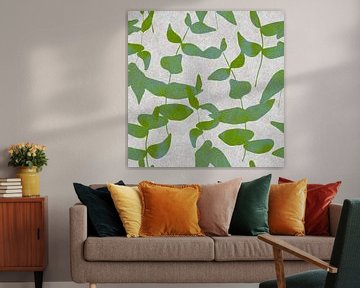 Botanique moderne. Feuilles en vert menthe et turquoise et en beige. sur Dina Dankers