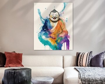Lächelnder Buddha in Aquarell