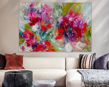 Flower Fountain - handgeschilderd abstract werk in warme kleuren van Qeimoy