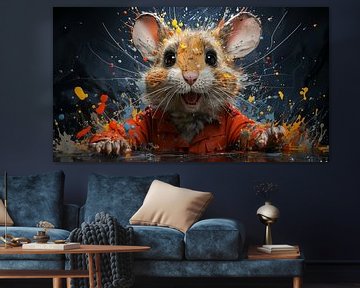 Painting of a mouse face with colourful splashes of paint by Animaflora PicsStock