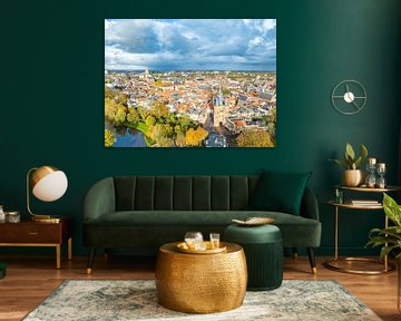 Vue aérienne de la ville de Zwolle à la Sassenpoort en automne sur Sjoerd van der Wal Photographie