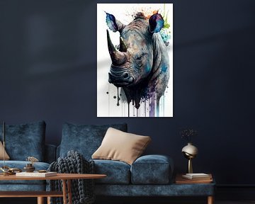 Rhinozeros - Aquarell von New Future Art Gallery