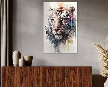 Tigre blanc du Bengale - Aquarelle sur New Future Art Gallery