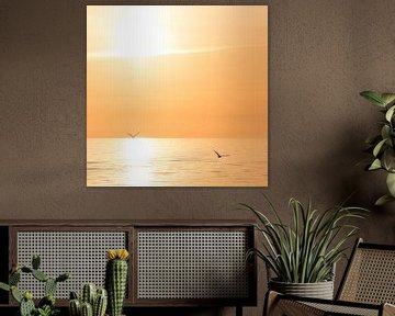 Seagulls at sunrise by the sea on the Baltic Sea by Voss Fine Art Fotografie