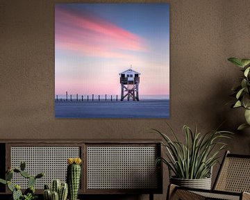 Stapelwoningen in Sankt Peter Ording bij zonsondergang van Voss Fine Art Fotografie