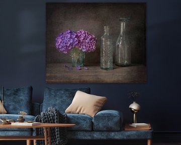 Still life with purple Hydrangea. by Ytje Veenstra