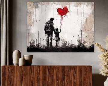 Banksy-geïnspireerde Digitale Illustratie: Vader-Dochter Band van Dream Designs art work