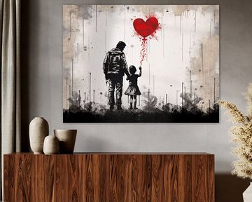 Banksy-geïnspireerde Digitale Illustratie: Vader-Dochter Band van Dream Designs art work